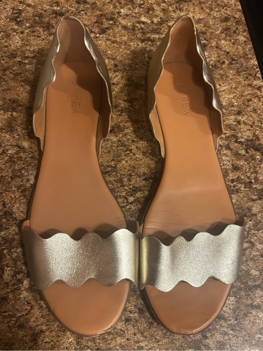 J. Crew Metallic Gold Scalloped Leather Sandals